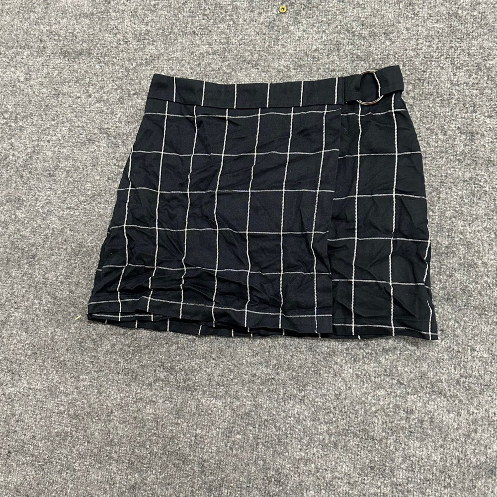 Ivy + Main Skirt Womens Size M Black White Grid Viscose Wrap O-Ring Mini Skirt
